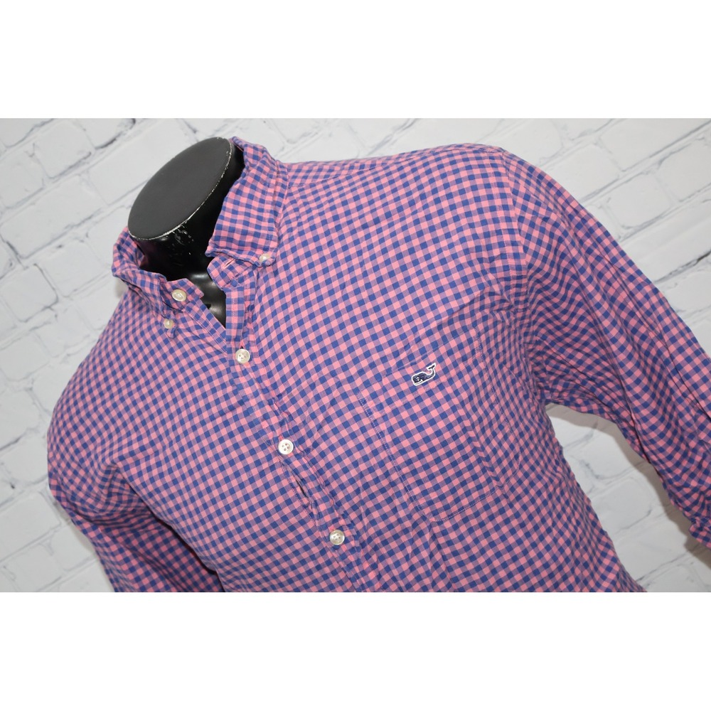 Vineyard Vines Button Down Mens 2XL Slim Pink Blue Gingham Whale Tucker Shirt